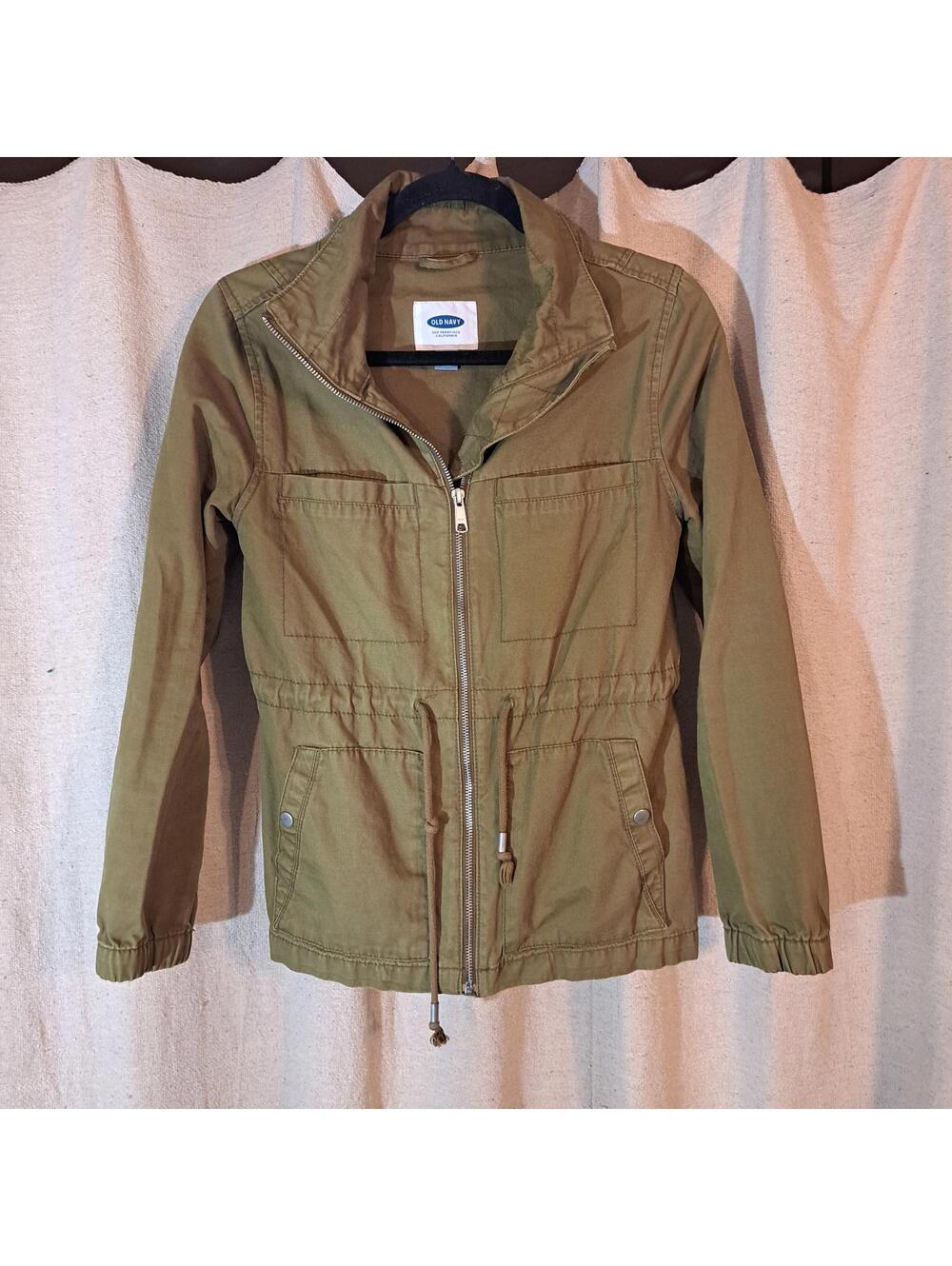 Lightweight Olive Green Utility Jacket with Front Zipper